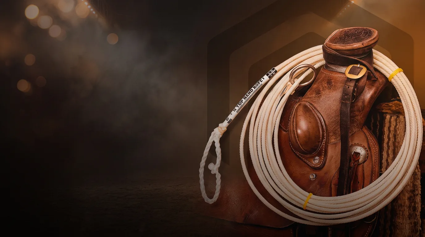 Leather saddle with a coiled lasso rope