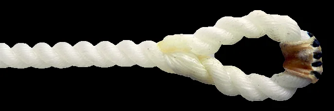 White calf string loop shown from the side
