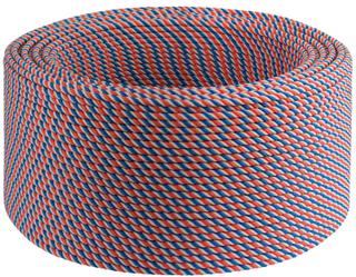 Bobina de corda 4 tentos, 300 metros, com fios coral, azul e branco