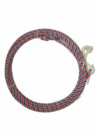 Corda Rancheira Coral 4T enrolada, com fios coral, azul e branco