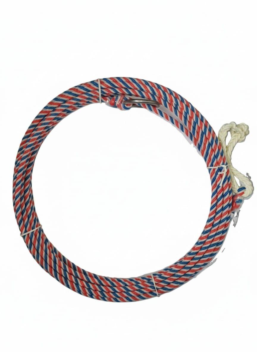 Corda Rancheira Coral 4T enrolada, com fios coral, azul e branco