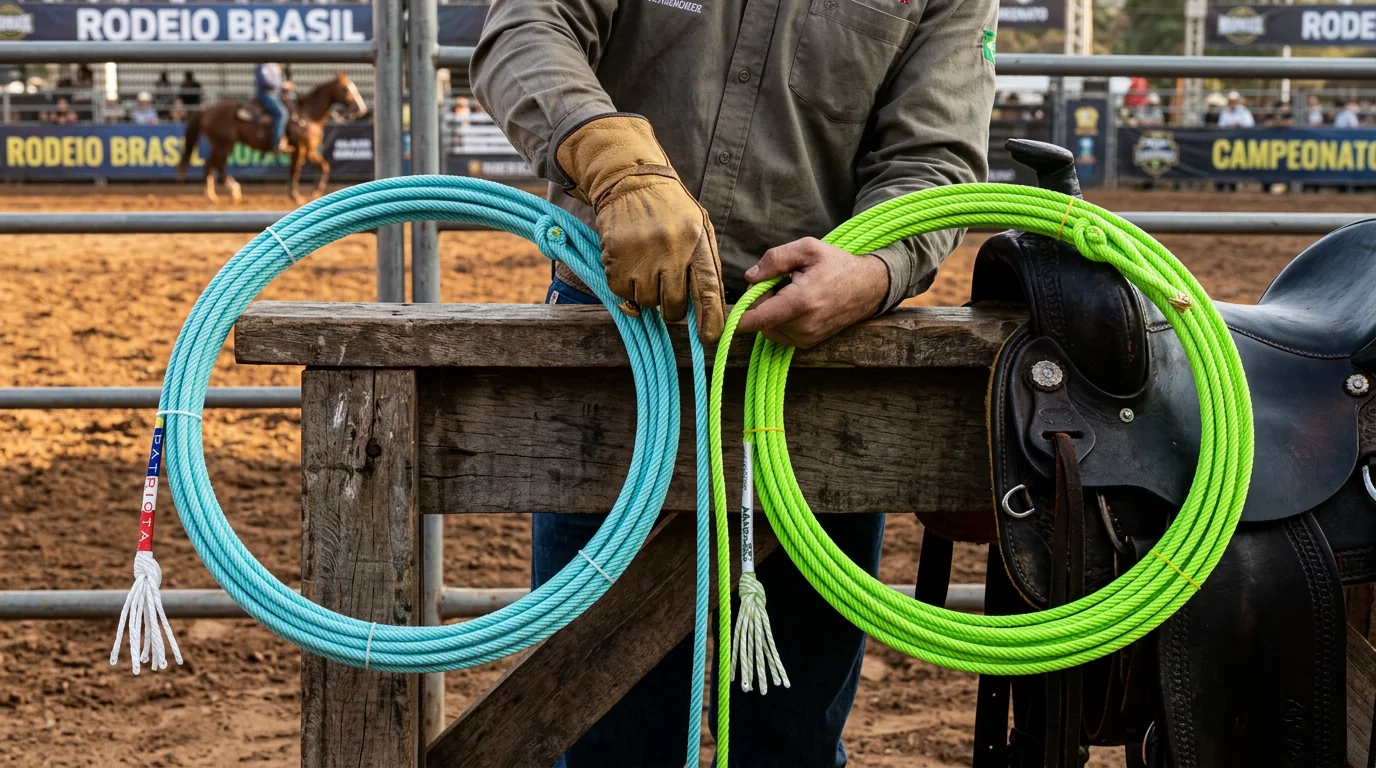 Duas cordas Precision comparadas junto a uma arena de laço